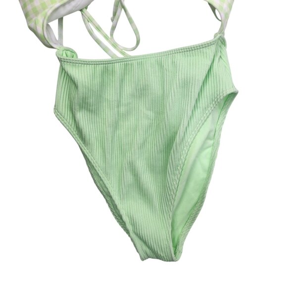 Hollister Womens‎ XS Green Checkered Cutout One-Piece Swimsuit - Picture 8 of 9